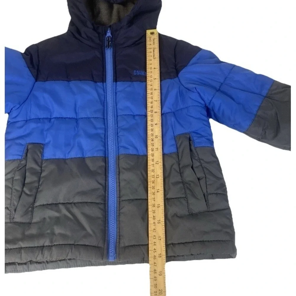 OshKosh B'gosh Puffer Jacket‎ Kids Size 5-6 Blue Gray Colorblock Hooded Coat